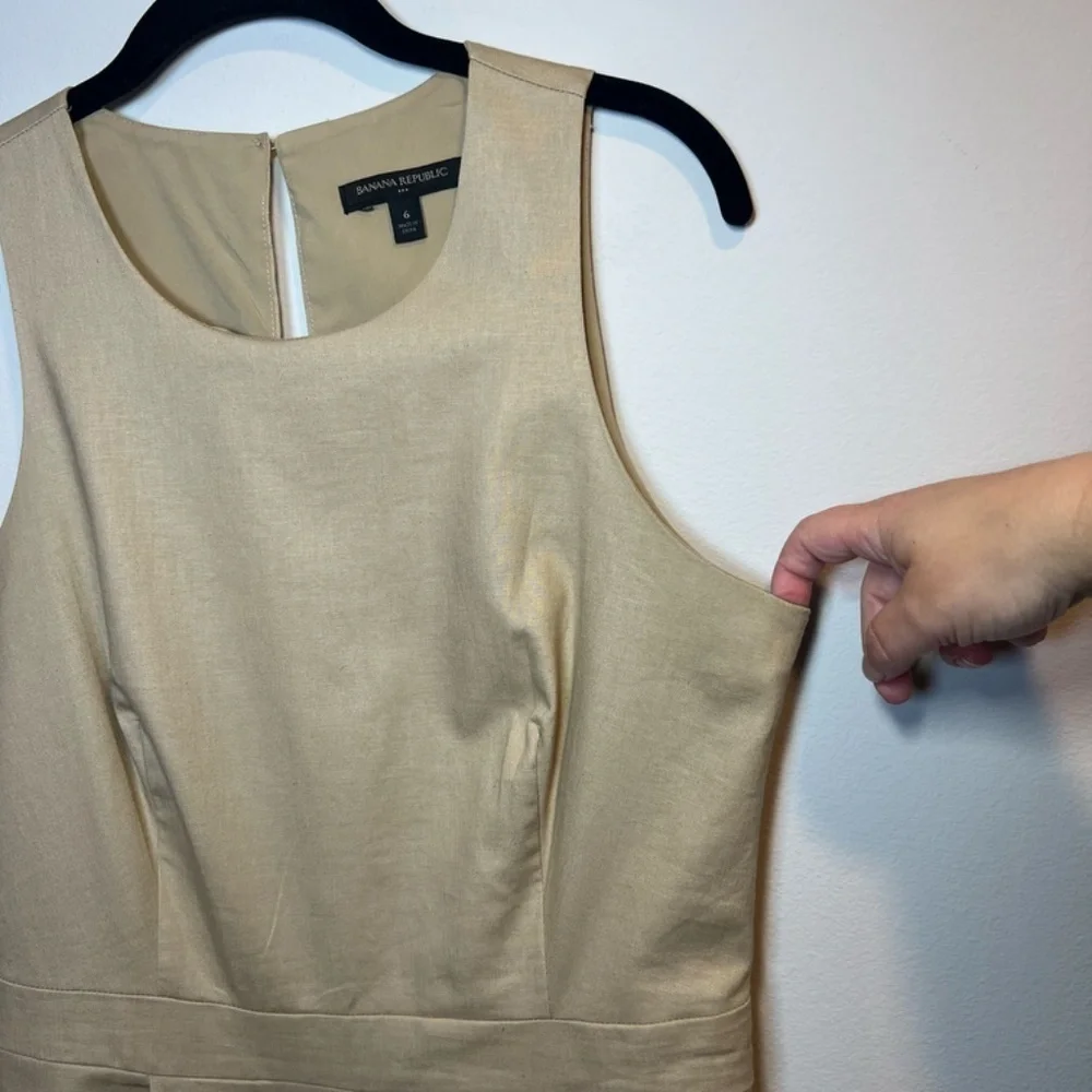 Banana Republic Linen Blend Cropped Wide Leg Sleeveless Jumpsuit Tan Belt Size 6